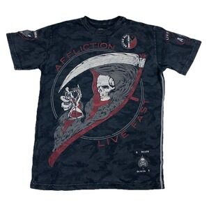 Affliction Grim Reaper Distressed Camo Gray Y2K Style Men's Small